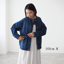 ドロップショルダー ノーカラーデニムジャケット CBC ブルー 12枚目の画像