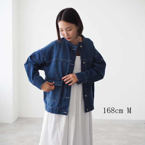 美品✨　エブール　ボタニカルリネンドロップショルダージャケット　ブルー　36 ドロップショルダー ノーカラーデニムジャケット CBC ブルー
