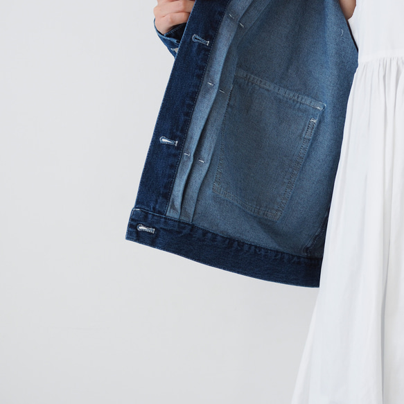 ドロップショルダー ノーカラーデニムジャケット CBC ブルー 14枚目の画像