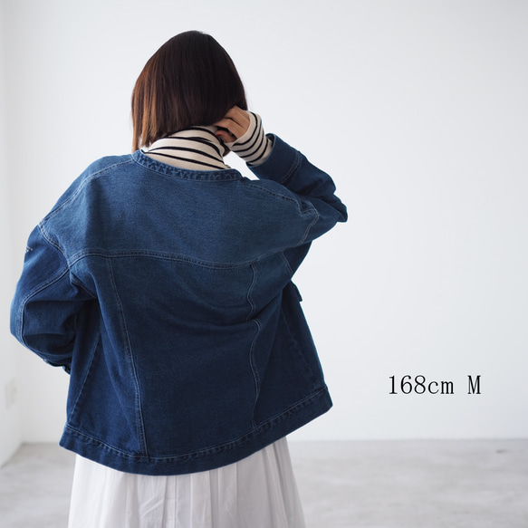 ドロップショルダー ノーカラーデニムジャケット CBC ブルー 10枚目の画像