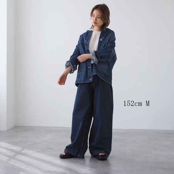 ドロップショルダー ノーカラーデニムジャケット CBC ブルー 4枚目の画像