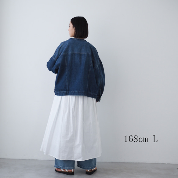 ドロップショルダー ノーカラーデニムジャケット CBC ブルー 19枚目の画像