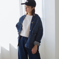 ドロップショルダー ノーカラーデニムジャケット CBC ブルー 6枚目の画像