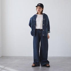 ドロップショルダー ノーカラーデニムジャケット CBC ブルー 5枚目の画像