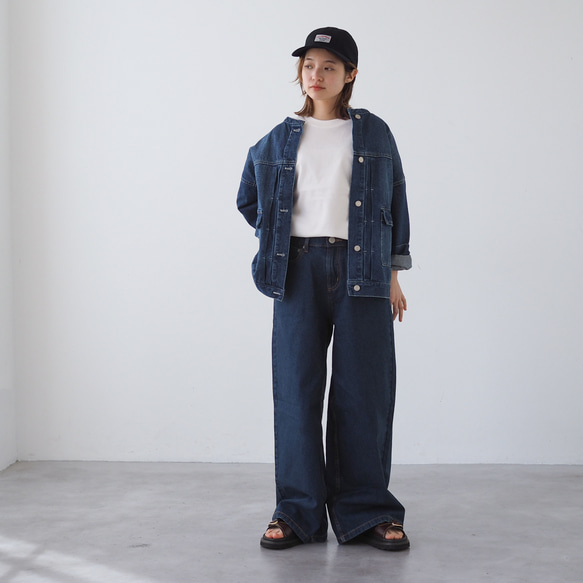 ドロップショルダー ノーカラーデニムジャケット CBC ブルー 5枚目の画像