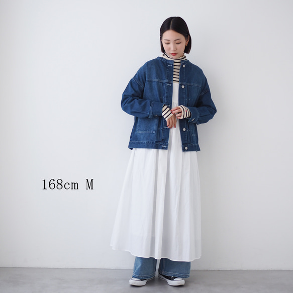 ドロップショルダー ノーカラーデニムジャケット CBC ブルー 11枚目の画像