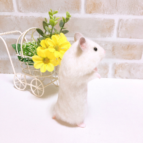 ほっぺの大きなホワイト ゴールデンハムスター 羊毛フェルト