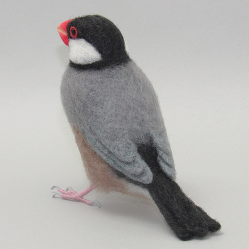 本トリ No.105 桜文鳥 14号 / 羊毛フェルト リアルサイズ 羊毛フェルト