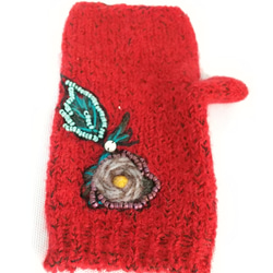 ビーズ刺繍の赤のアームウォーマー 9枚目の画像