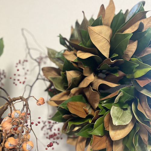 マグノリア（タイサンボク）リース 直径30cm 秋冬インテリアにおすすめ