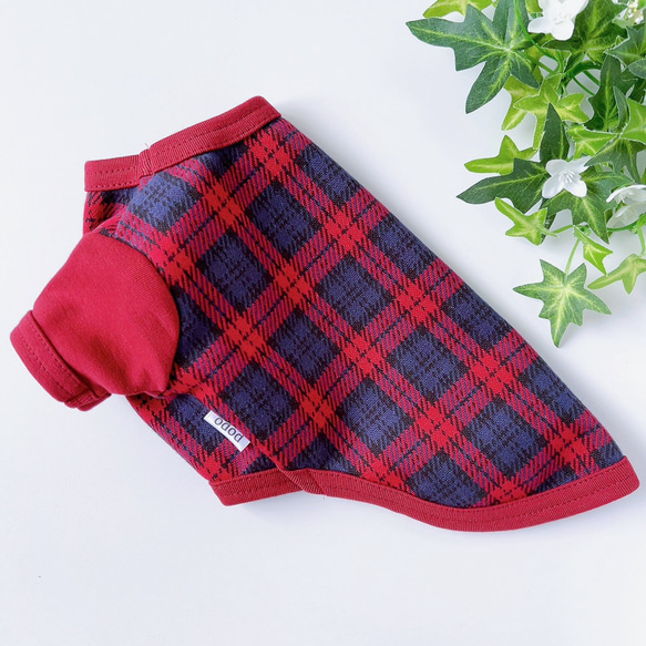 犬服 タータンチェックTシャツ エンジ ペット服・アクセサリー atelier