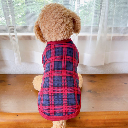 犬服 タータンチェックTシャツ エンジ ペット服・アクセサリー atelier