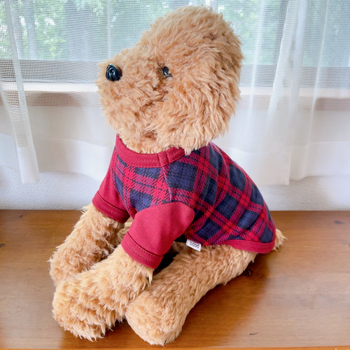犬服 タータンチェックTシャツ エンジ ペット服・アクセサリー atelier
