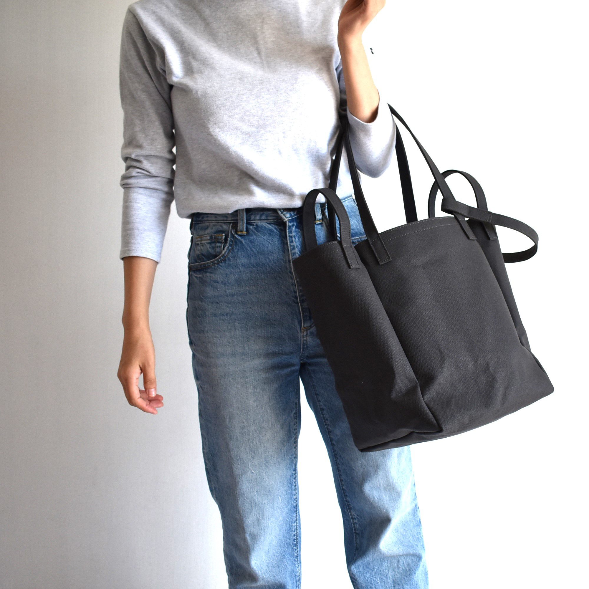 DROP2 SHOULDER TOTE BAG（チャコール/グレー）3WAY ショルダーバッグ 帆布 大容量