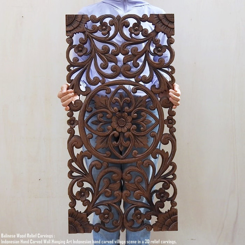 レリーフ 40cm×80cm CB ブラウン 長方形 アートパネル 木彫り フレーム