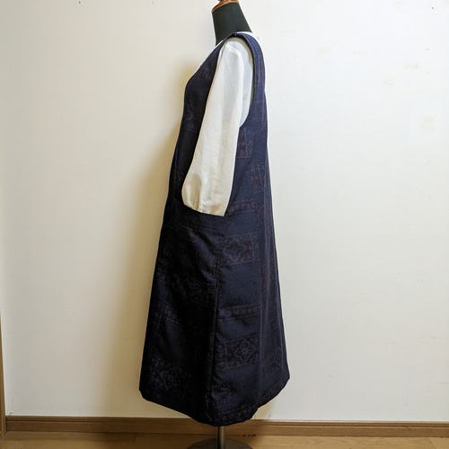 SOLD　お値下げ中　着物リメイク　Aラインジャンパースカート　紬　M〜L着物リメイク