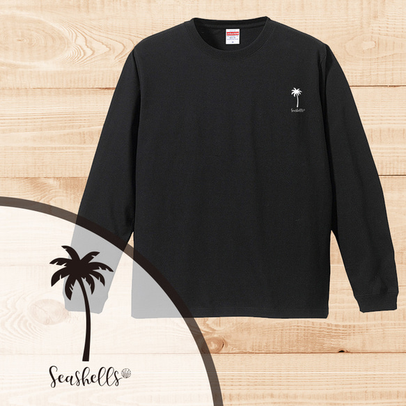 ハワイアンデザインロンT 長袖Tシャツ ブラック ロング袖Tシャツ ヤシの木 カリフォルニアスタイル 西海岸系ファッショ 2枚目の画像