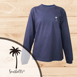 ハワイアンデザインロンT 長袖Tシャツ ネイビー ロング袖Tシャツ ヤシの木 カリフォルニアスタイル 西海岸系ファッショ 2枚目の画像