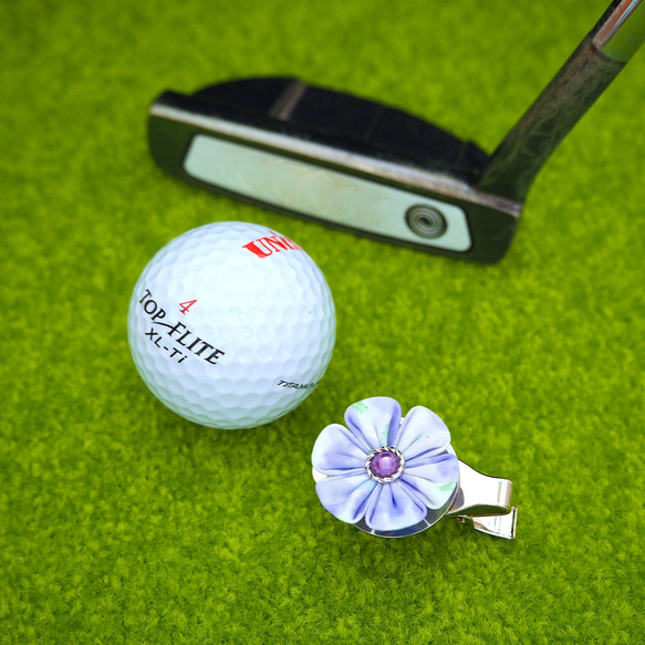 ゴルフマーカー　クリップタイプ　（パープル 六弁花）　●　クロースフラワーアクセサリー 2枚目の画像