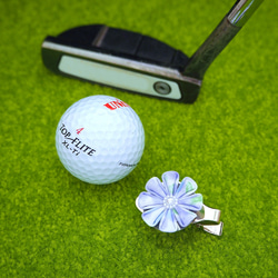 ゴルフマーカー　クリップタイプ　（パープル 八弁花）　●　クロースフラワーアクセサリー 2枚目の画像