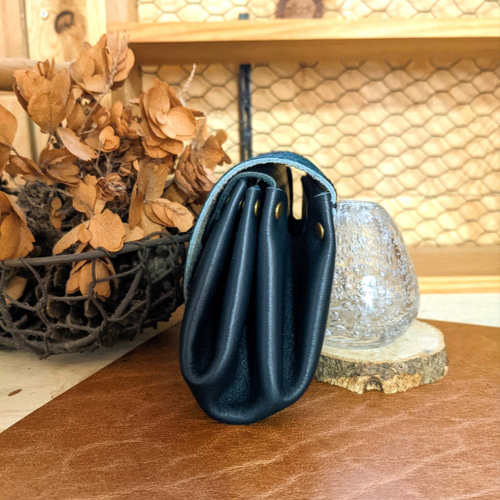 ぐしぐし手縫い＊マルチドットなハラコとダークグリーンの本革  