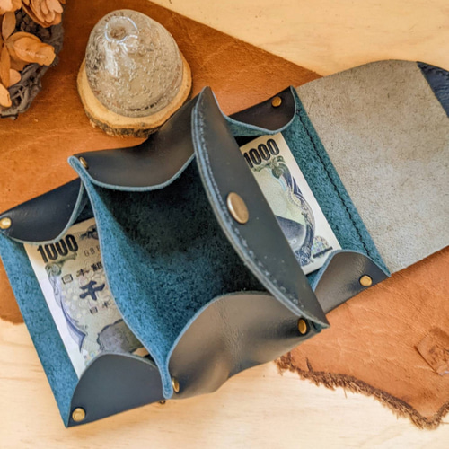 ぐしぐし手縫い＊マルチドットなハラコとダークグリーンの本革  