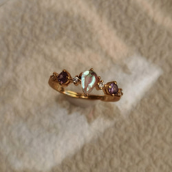 CZタンザナイト*ムーンストーン　ピンキーリング　爽やかな秋雰囲気　 5枚目の画像