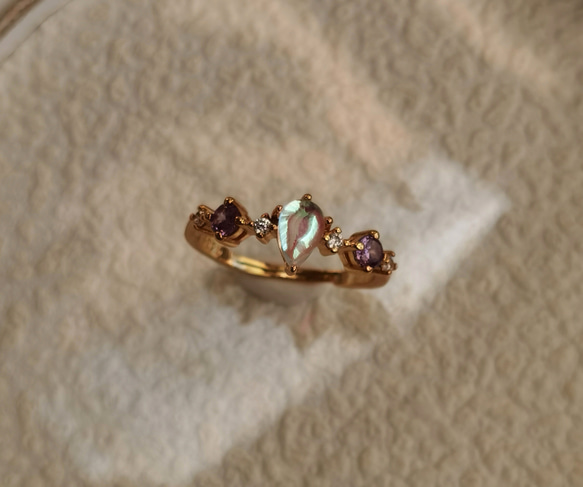 CZタンザナイト*ムーンストーン　ピンキーリング　爽やかな秋雰囲気　 5枚目の画像