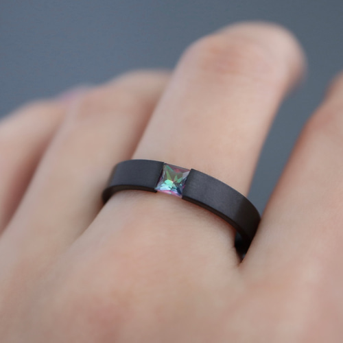 刻印♦︎ミスティックトパーズのブラックリング♦︎天然石♢誕生石