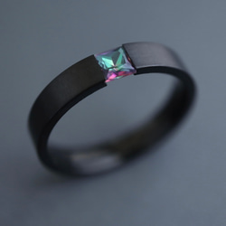 刻印♦︎ミスティックトパーズのブラックリング♦︎天然石♦誕生石♦サージカルステンレス【black＋square】 2枚目の画像