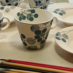 コーヒーカップ＆ソーサー（空森）手描き　九谷焼　染付　 10枚目の画像