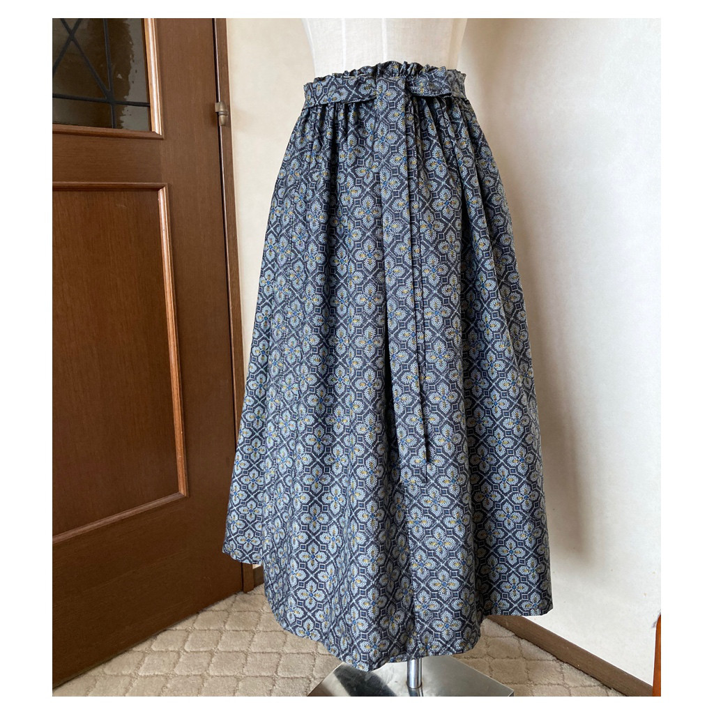 シルク豪華 大島紬（20種）パッチワーク ギャザー スカート 着物リメイク 茶系