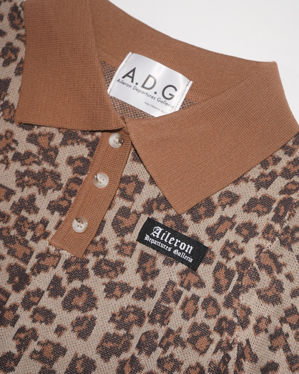 Leopard Knit Polo-Tops (beige) ニットトップス ブラウン 茶色　 レトロ 7枚目の画像