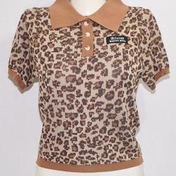 Leopard Knit Polo-Tops (beige) ニットトップス ブラウン 茶色　 レトロ 6枚目の画像