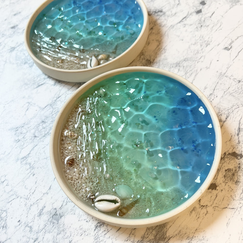 海のお皿 陶器 波紋アート キーケース 老眼鏡 補聴器 キャッシュトレー