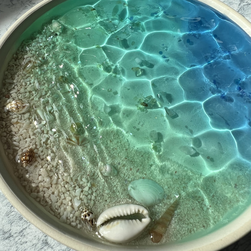 キャッシュトレイ　海　波 海のお皿 陶器 波紋アート キーケース 老眼鏡 補聴器 キャッシュトレー