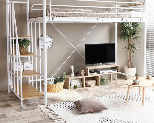 訳あり。ホワイト ロフトベッド階段　シングル シングル】 階段付きロフトベッド 【WRK125001】 その他家具