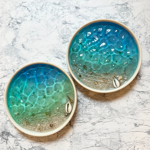 海のお皿 陶器 波紋アート キーケース 老眼鏡 補聴器 キャッシュトレー