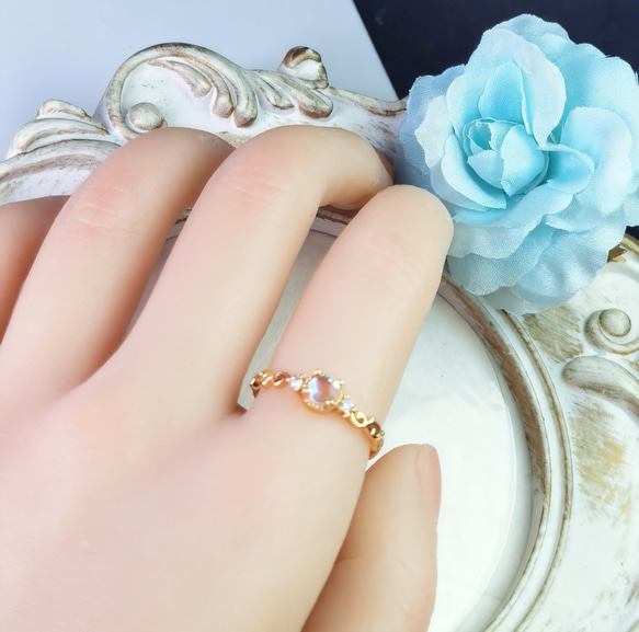 再販100ヶ超！新月の星空イメージ　藤蔓*CZムーンストーン 　ピンキーリング　 1枚目の画像