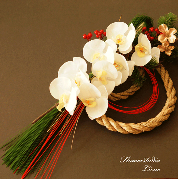 【しめ縄】新作　胡蝶蘭とハナミズキのお正月飾り　しめ縄 5枚目の画像