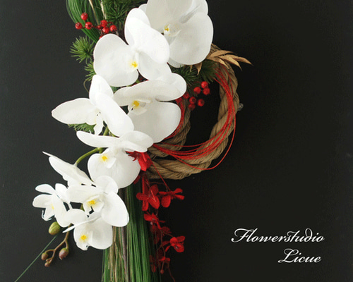 しめ縄リース　胡蝶蘭 造花】YDM/胡蝶蘭しめ縄アレンジ/NAATW-001 - 花材通販はなどんやアソシエ