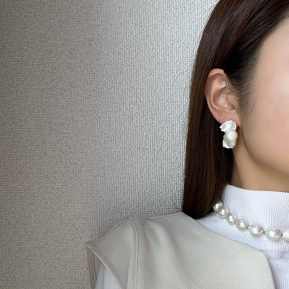 "Unique" earring / バロックパールイヤリング / オイスターパール / 一粒 / 結婚式 / 入園式 14枚目の画像