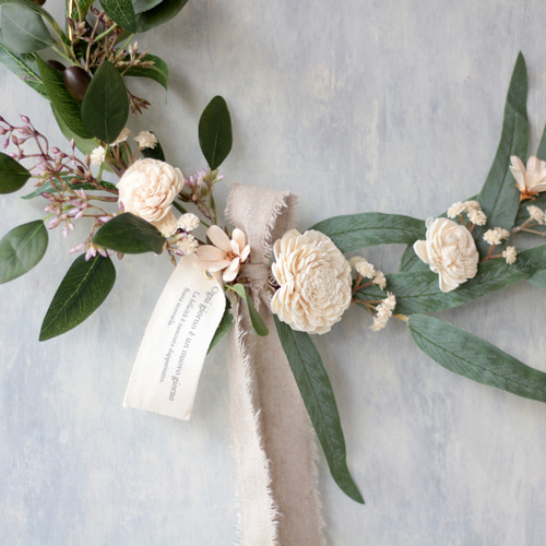 コットンフラワーとユーカリのハーフリース ナチュラル ミルクティーブラウン コットンフラワーとユーカリのハーフリース ナチュラル ミルクティー