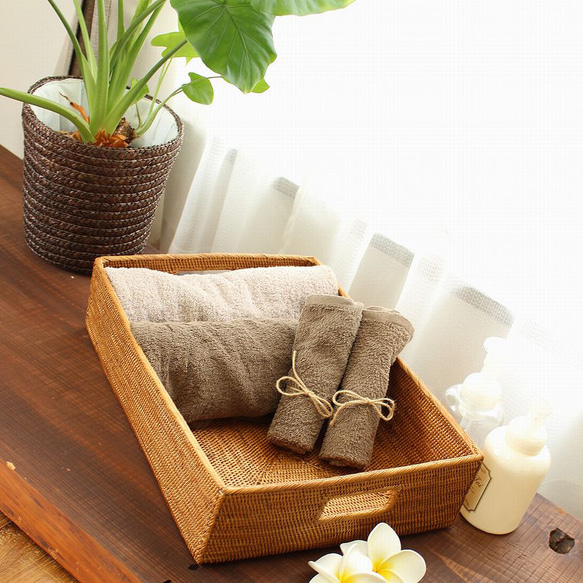 アタ 伝統工芸 アタ製品 持ち手つき バスケット カゴ 収納 タオル入れ