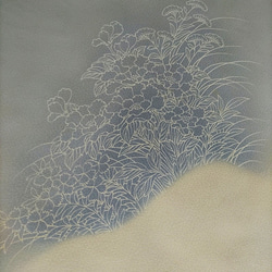 【正絹　洗い済】灰×薄藍色に白地の花模様の生地C　約37×76ｃｍ　和布　古布　はぎれ 4枚目の画像