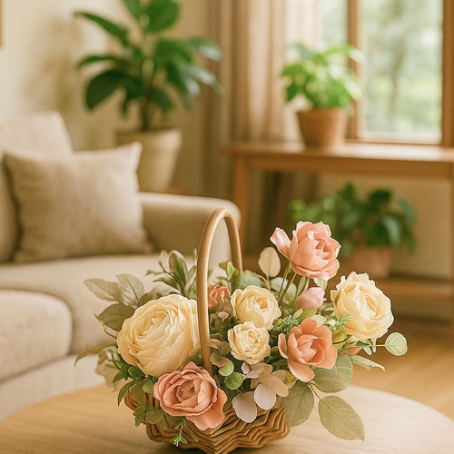 優しいニュアンスカラーのバスケットアレンジメント アーティ