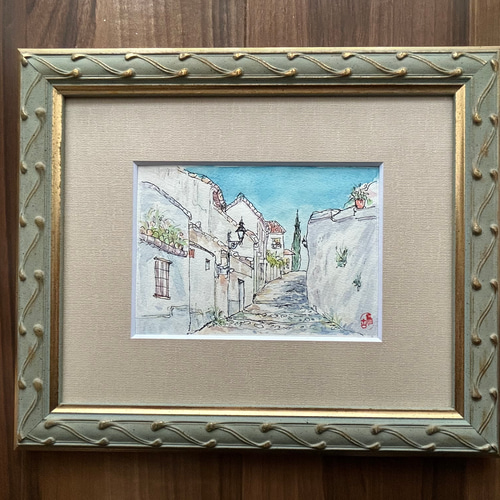 ☆水彩画☆原画「村の道」＃592（水彩画原画 村の道 ＃592