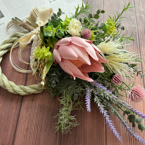 No.119 2wayネイティブフラワーのしめ縄リース2024ハンドメイドお正月