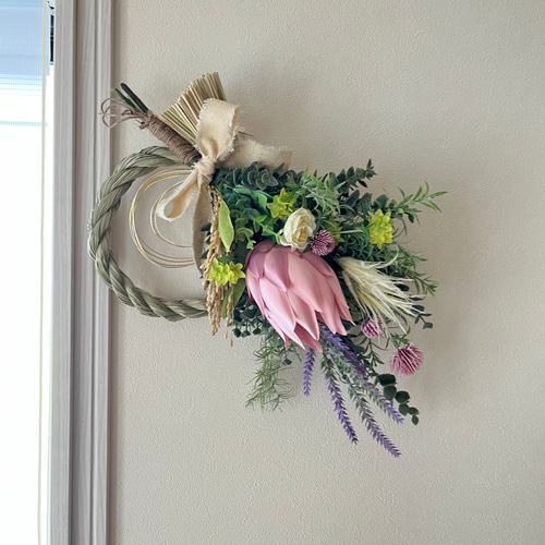 No.119 2wayネイティブフラワーのしめ縄リース2024ハンドメイドお正月