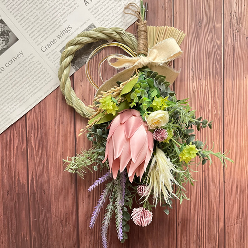 No.119 2wayネイティブフラワーのしめ縄リース2024ハンドメイドお正月